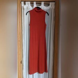 Rust Mock neck Sleeveless Midi Dress